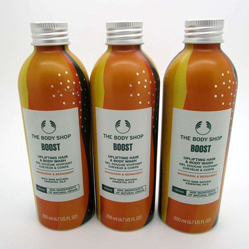 The Body Shop BOOST MANDARIN & BERGAMOT Uplifting Hair Body Wash 6.7 oz LOT OF 3